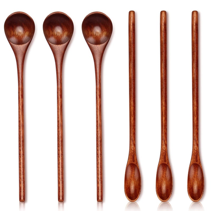 Renawe 6 Pcs Small Wooden Spoons for Coffee Spoon Jars Tea Wood Teaspoons Tasting Spoon Set Mini Stirring Teaspoon Honey Tiny Mixing Table Stir Spoons for Powder Dessert Kitchen Eating Utensil - Image 1